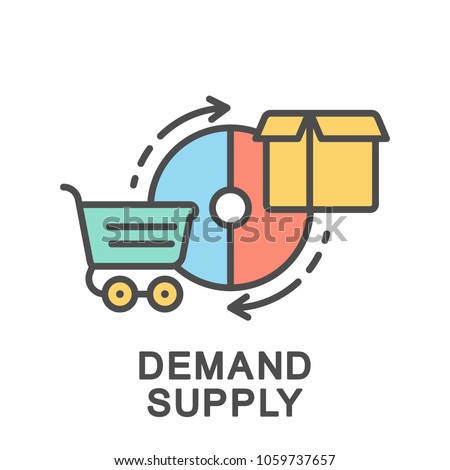 Icon demand supply. The diagram of supply and demand in the commodity market. The thin contour lines with color fills.
