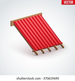 Icon demonstration red metal roofing cover on the roof.  Vector Illustration isolated on white background.