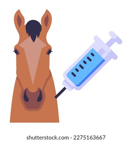 Icon denoting horse vaccination via injection, flat icon