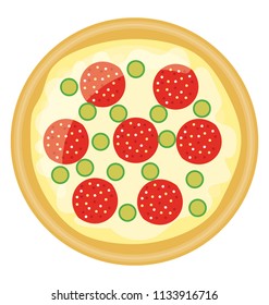 
Icon denoting jalapeno pizza by showing crust sprinkled with tomatoes and green olives
