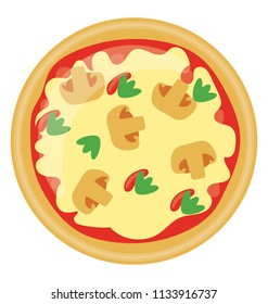 
Icon denoting mushroom pizza by showing crust sprinkled with mushrooms and coriander  
