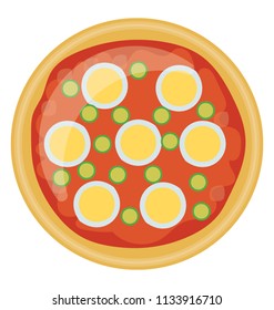 
Icon denoting pepperoni pizza by showing crust sprinkled with onion and tomato curved slices
