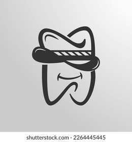 icon of dental clinic. dental cowboy logo design. design concept by combining tooth illustrations with cowboy hats. retro style symbol using black color.