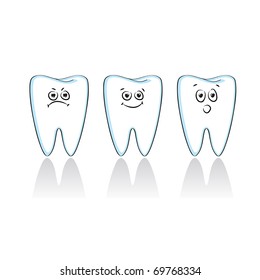 icon for dentistry - an aching tooth, a healthy tooth, the tooth surprised