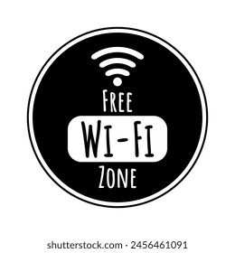 Icon depicting a black and white Wi-Fi free zone icon in a black circle on a white background