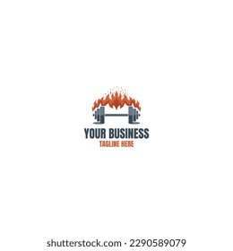 Icon depicting a burning dumbbell, suitable for logos in the gym or fitness field. A burning fire signifies enthusiasm