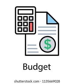 
An icon depicting calculator and a dollar stamped paper, concept for budget 
