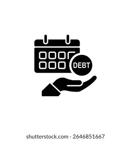 Icon depicting a calendar, debt, and a hand, symbolizing debt payment scheduling.