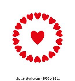 Icon depicting a circle of red hearts. On a white background.Vector.