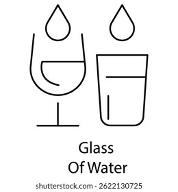 Icon depicting a clear glass filled with water, symbolizing hydration, health, and purity. Commonly used in wellness, lifestyle, and sustainability contexts.