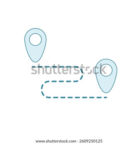 Icon depicting the distance or route between two map pins. Symbolizes travel planning, delivery paths, and spatial relationships. A clean graphic for navigation apps and location-based services.