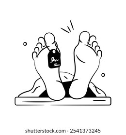 Icon depicting feet with a toe tag, representing a mortuary or morgue.