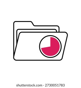 An icon depicting a file folder with a pie chart on it, symbolizing data analysis or business organization