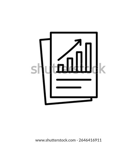 Icon depicting financial growth: upward trending bar graph on documents