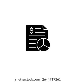 Ícone que representa a análise do relatório financeiro com gráfico de pizza e símbolo de dólar.