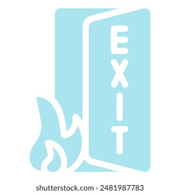 An icon depicting a fire exit door with flames, emphasizing the importance of safety and escape routes during emergencies.