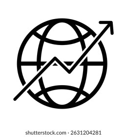 Icon depicting global growth, an upward trend signifying worldwide economic expansion and success.