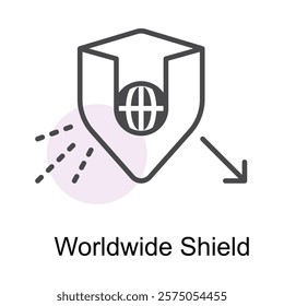 An icon depicting global security measures and protection strategies against cyber and physical threats.