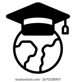 Ícone representando o globo com tampa de graduação e cadeado, sinalizando segurança de aprendizagem on-line.