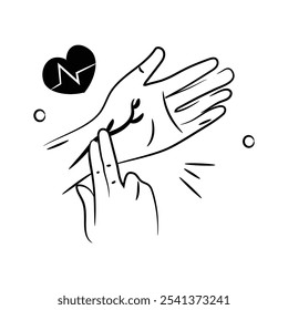 An icon depicting a hand checking pulse, symbolizing health monitoring.