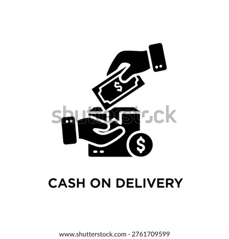 An icon depicting a hand exchanging cash for a package, symbolizing cash on delivery payment method.
