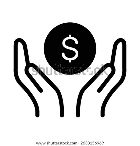 Icon depicting hands protecting a dollar coin. Symbolizing financial security, wealth preservation, and careful money management.