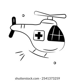 Um ícone representando um helicóptero com uma cruz médica para serviços de emergência.