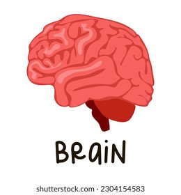 An icon depicting a human brain on the side. Symbol of internal organs. Vector illustration in cartoon style, isolated on a white background for printing for teaching. Study, children's allowance
