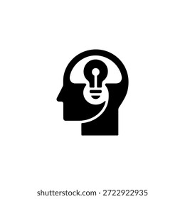 Icon depicting a human head with a lightbulb inside, symbolizing innovative thought.