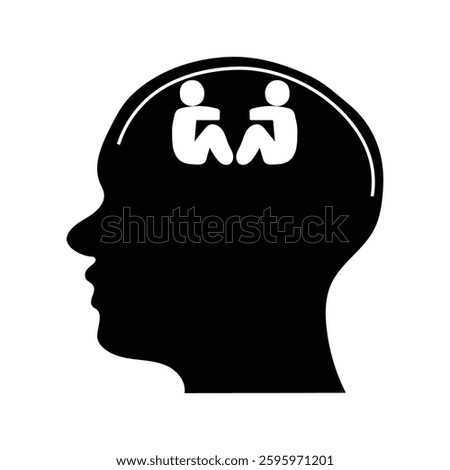 Icon depicting inner dialogue with two figures inside a head, symbolizing thought processes and mental conversations.