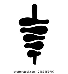 Icon depicting the logo of the most popular Turkish street food, doner kebab, meat on a skewer on a black background	