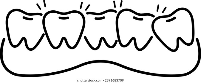 Icono que representa dientes desalineados, resaltando la necesidad de intervención ortodoncia para una alineación adecuada.