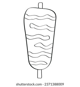 Icon depicting the most popular Turkish street food, doner kebab, meat on a skewer in black color, on a white background