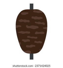 Icon depicting the most popular Turkish street food, doner kebab, meat on a skewer in brown color, on a white background