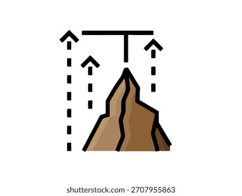 Icon depicting a mountain peak with arrows pointing upwards, suggesting growth or rise.