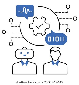 An icon depicting natural language processing with text elements, showcasing AI-powered chatbots, sentiment analysis, language translation, and conversational AI advancements.