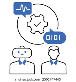 An icon depicting natural language processing with text elements, showcasing AI-powered chatbots, sentiment analysis, language translation, and conversational AI advancements.