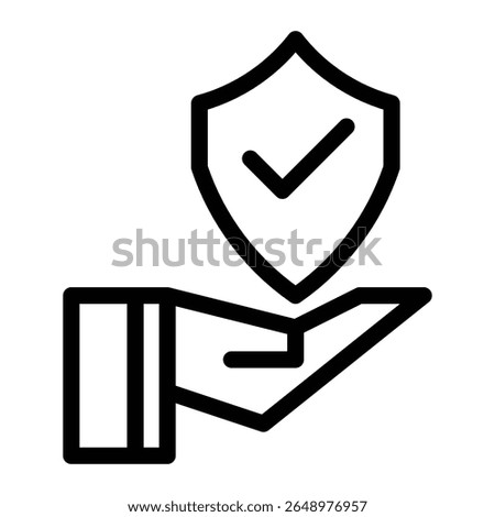 icon depicting an open hand holding a shield with a check mark.