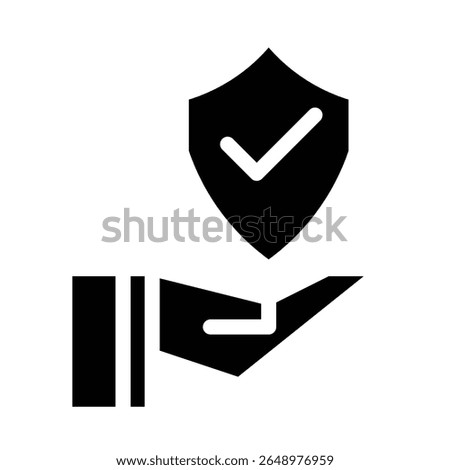 icon depicting an open hand holding a shield with a check mark.