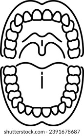 Icon depicting an open mouth from the front, showcasing the palate and tongue. Illustrating key oral anatomy for dental or medical representations.