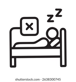 Icon depicting a person sleeping soundly in bed, undisturbed. Illustrates rest, peacefulness, and a good night's sleep.