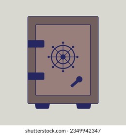 Icon depicting a safe and a lock in blue on a beige background. Banking and finance