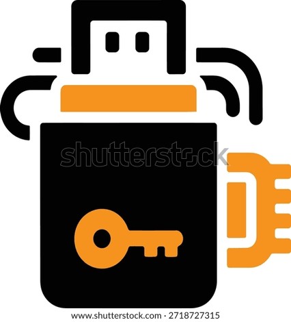 An icon depicting a secure data storage device with a key, symbolizing digital security, encryption, and protected access to information.