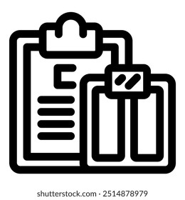 Icon depicting a security system connecting to a server with a clipboard showing a data log for access control and security purposes