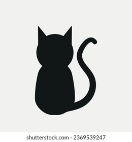 Icon depicting the silhouette of a black cat, with a long tail, on a white background. For Halloween