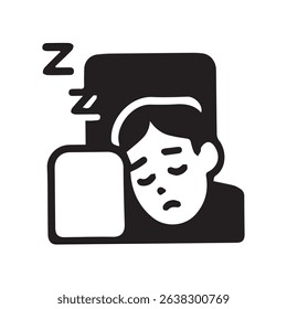 Icon depicting a sleeping person. Represents tiredness, rest, and the need for relaxation and sleep. Ideal for content about health and lifestyle.