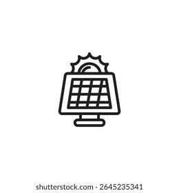 An icon depicting a solar panel with a stylized sun behind it.