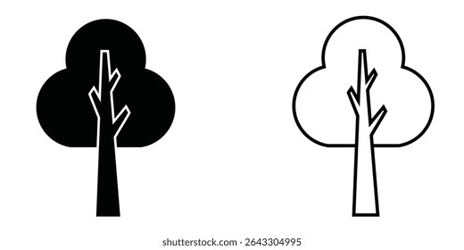 Icon depicting a stylized tree design in black and white variations for logo use and branding purposes