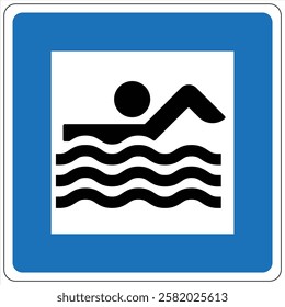 Icon depicting swimming area with stylized swimmer and waves.