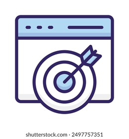 Icono que representa un objetivo con una flecha dentro de una ventana del navegador para marketing de precisión